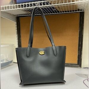 Coach Black Leather Tote with Gold Turnlock